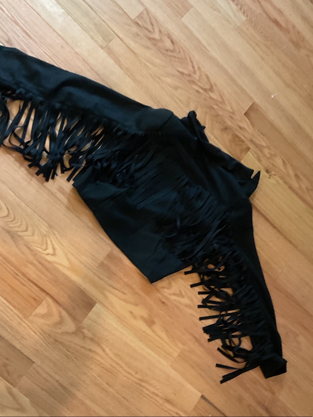 Black Fringe western Open Jacket cropped faux suede medium biker NWOT COWBOY - Picture 8 of 11